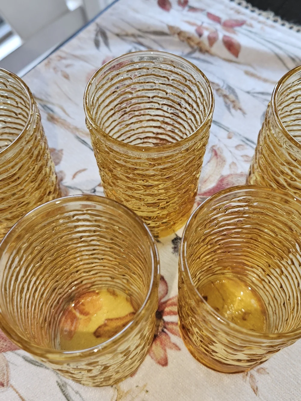 5 Vintage Anchor Hocking Soreno Gold Juice Glasses